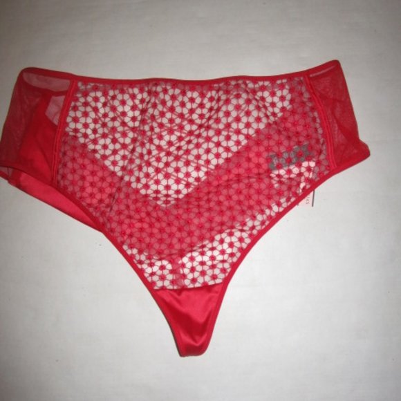 $130 VICTORIA'S SECRET RED SATIN LACE UP CORSET THONG SET ~ XL - Picture 5 of 7